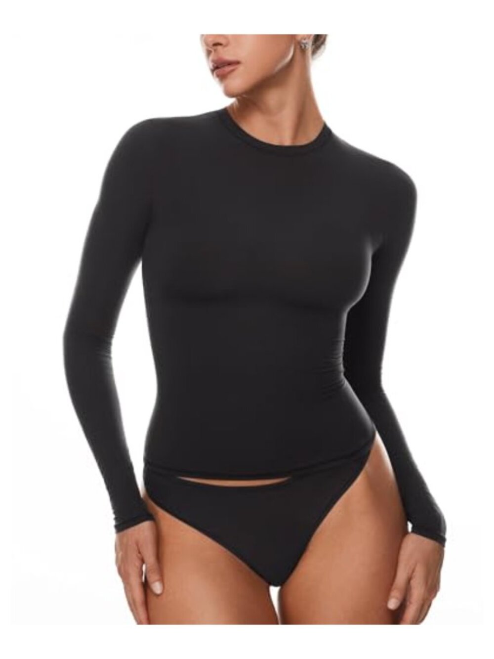 Ultra-Soft Stretch Crew Neck Long Sleeve T-Shirt - Pullover Crop Top